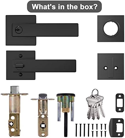 BAOLONG Modern Square Entry Lever Door Handle and Deadbolt Set Matte Black