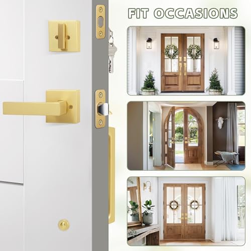 Moquin Front Door Lock Set Brushed Gold for Stylish Secure Entry