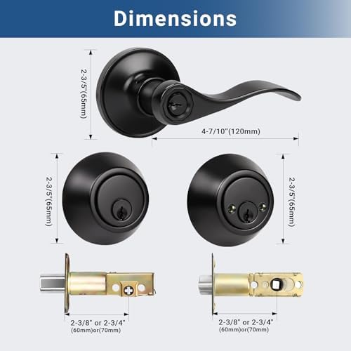 Matte Black Door Handle and Deadbolt Set with 6 Keys