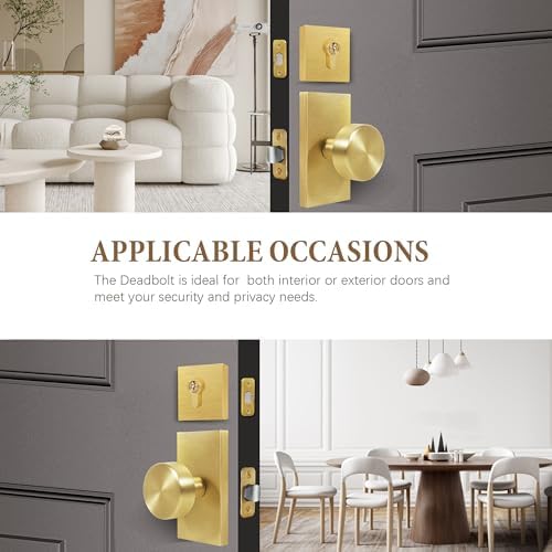 Newlaking Gold Door Knob with Deadbolt Set - Satin Brass