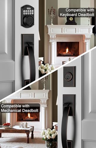 Golden Warm Oil Rubbed Bronze Front Door Handle Set