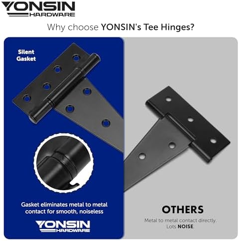 Sturdy 6 T-Strap Shed Door Hinges Black Quiet Operation