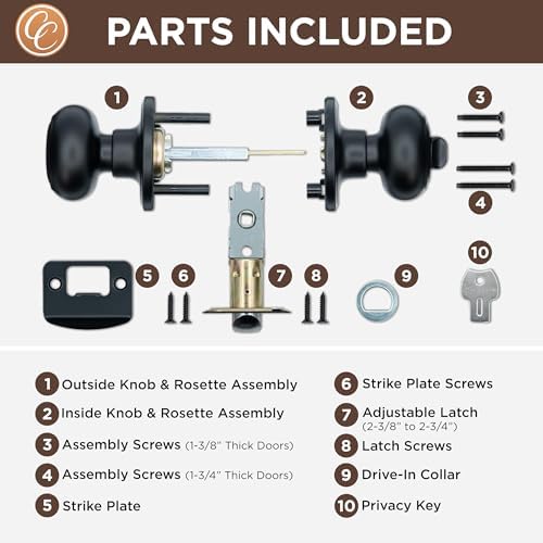 Copper Creek matte black door knobs - Privacy locking function