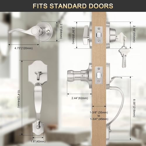 Versatile Door Handle Set with SATIN Nickel Finish