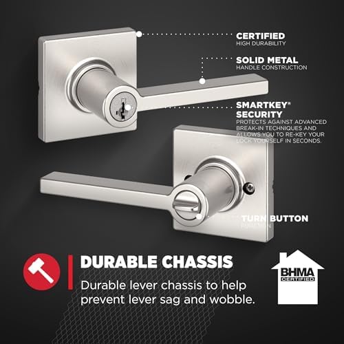 Kwikset Casey Entry Door Handle with SmartKey Security and Reversible Lever