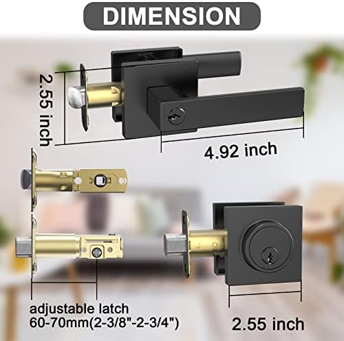 BAOLONG Modern Square Entry Lever Door Handle and Deadbolt Set Matte Black