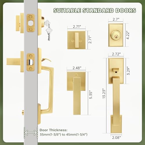 Moquin Front Door Lock Set Brushed Gold for Stylish Secure Entry