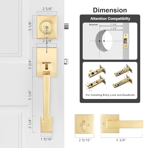 Haidms Gold Door Lock Set Durable Secure