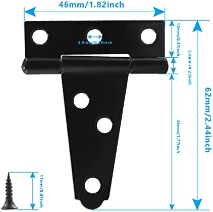 Piutouyar 6-Piece T-Strap Hinges Heavy Duty Barn Door Hinges Black