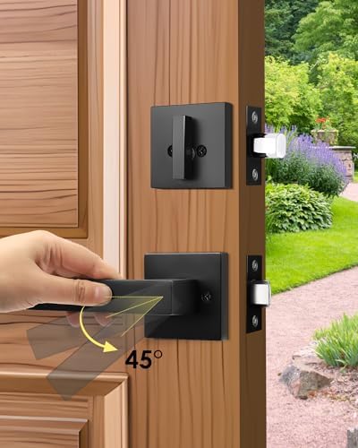 Modern Matte Black Front Door Handle Set with Deadbolt