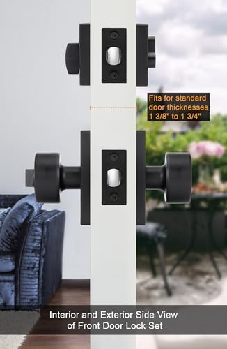 GoldenWarm Black Door Knob with Deadbolt Set
