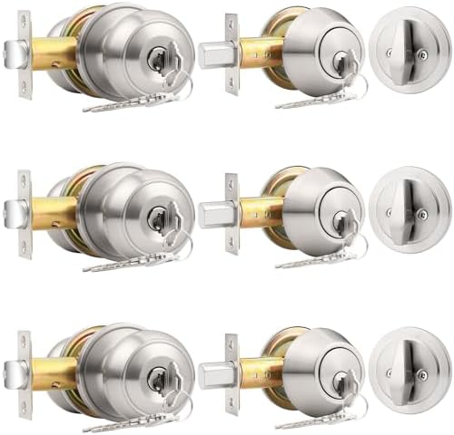 Probrico Entry Door Knob Lock Set Satin Nickel 3-Pack