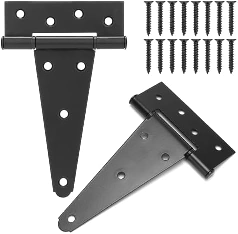 Sturdy 6 T-Strap Shed Door Hinges Black Quiet Operation