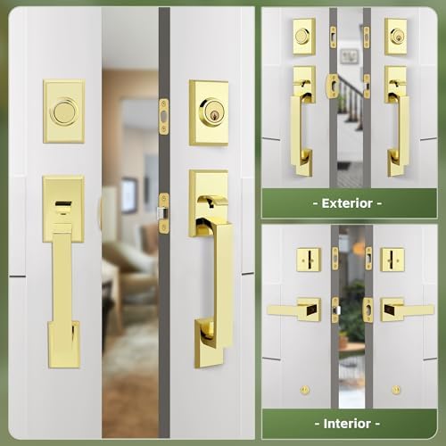 Moquin Double Front Door Lock Set with Polished Brass Finish