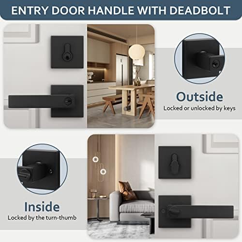 EHomeWare 2 Set Entry Lever Door Handle Deadbolt Lock Set