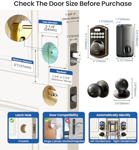Advanced Keyless Door Lock with 2 Knobs Oil-Rubbed Bronze Smart Features