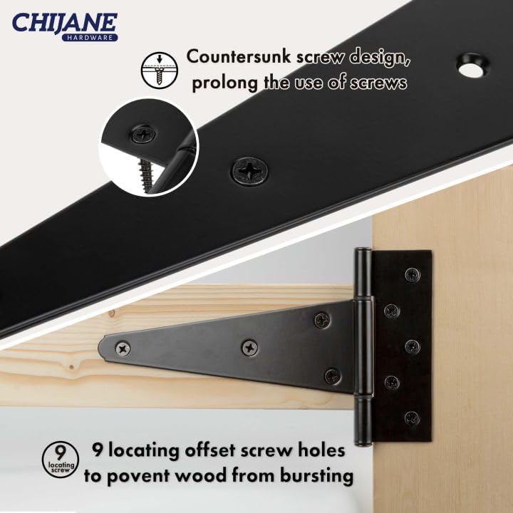 CHIJANE10 Inch Heavy Duty T-Strap Shed Door Hinges 2 Pack