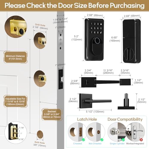 Feikeir Fingerprint Keypad Door Lock with Handle Set Reversible Matte Black
