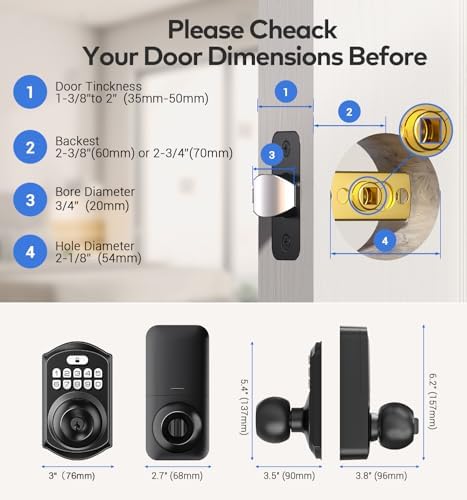 TEEHO Keyless Entry Door Lock With Handle - Matte Black