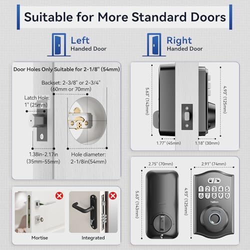 Yeolet Keyless Entry Door Lock with App Control Anti-Peeping Code