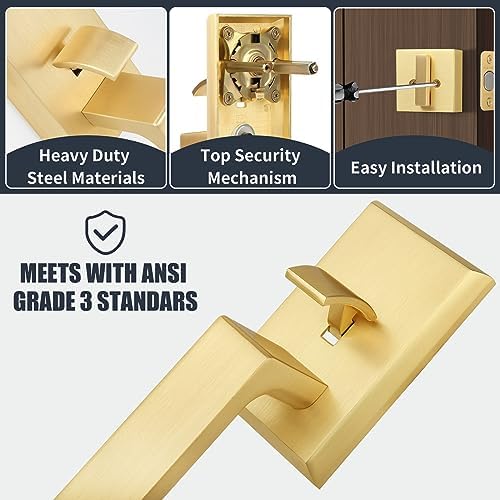 Gaurqiah brushed gold front door entry handle set heavy-duty satin brass