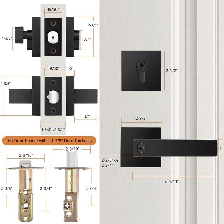 Probrico Square Keyed Entry Levers and Single Cylinder Deadbolts Combo