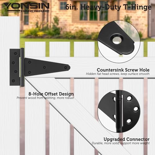 Sturdy 6 T-Strap Shed Door Hinges Black Quiet Operation