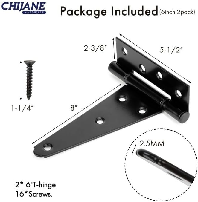 6 Inch Heavy Duty T-Strap Shed Door Hinges 2 Pack