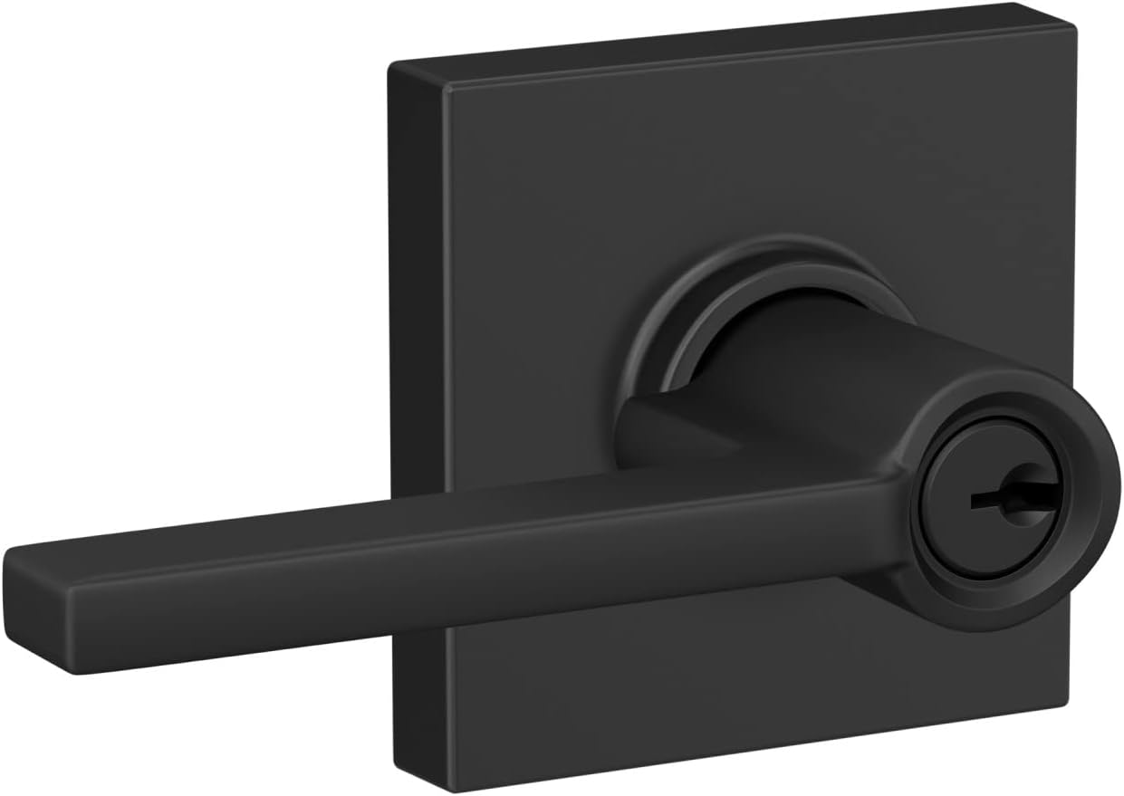Schlag Door Lever with Collins Trim Matte Black