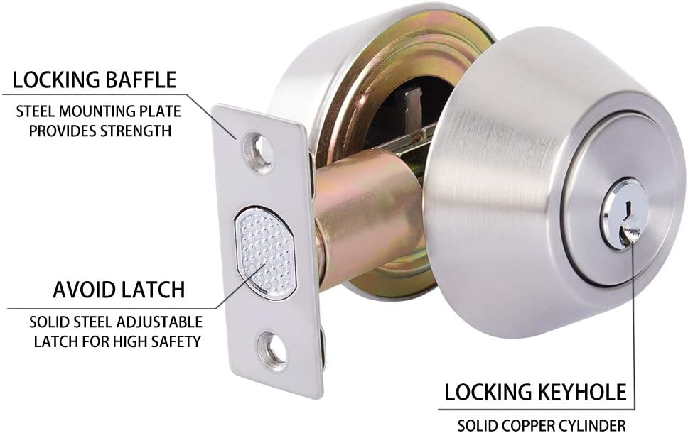 Double Keyed Deadbolt Lock PrivacyPassage Satin Stainless Steel Silver
