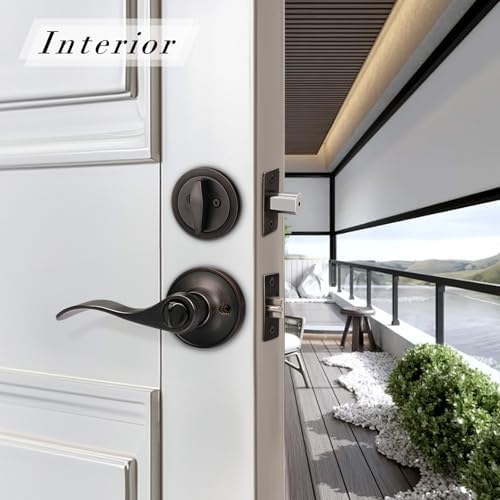 Secure Exterior Door Lock Set with Oil Rubbed Bronze Handle