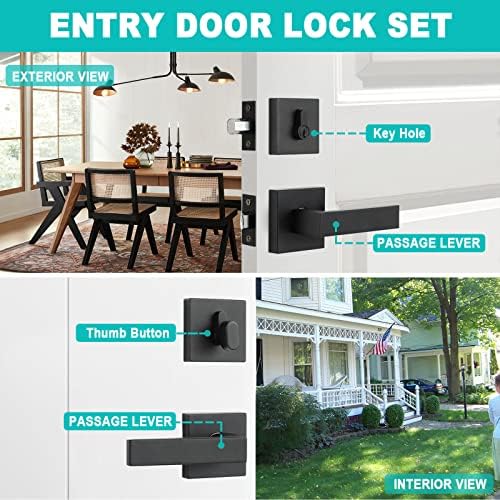 Durable Matte Black Front Door Lock Set with Deadbolt Lever
