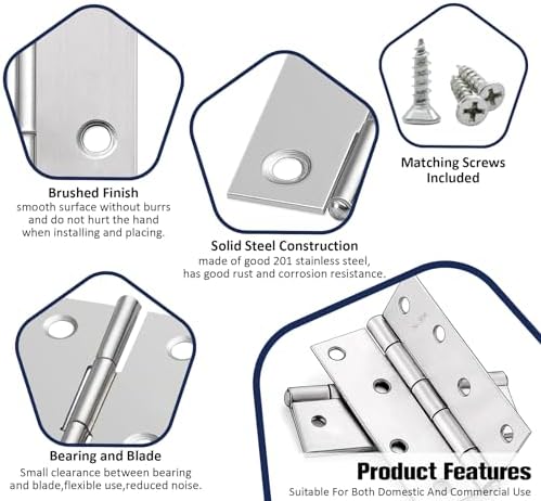 Sturdy Stainless Steel Door Hinges 48 PCS 4 Inch