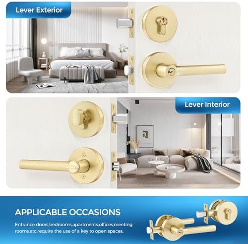 Secure Gold-Plated Door Handle Set