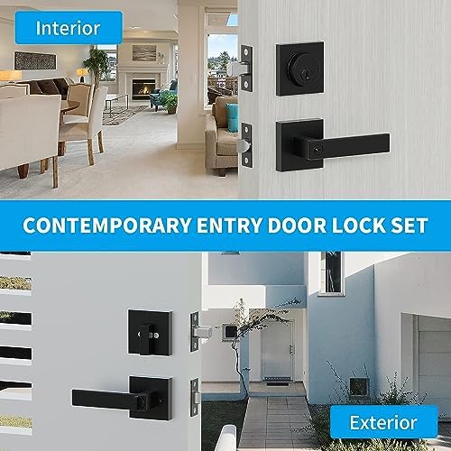 Entry Door Handle and Single Cylinder Deadbolt Combo with Matte Black finish