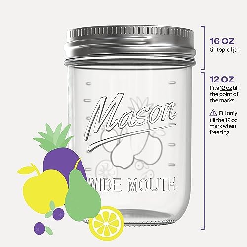 SEWANTA Wide Mouth Mason Jars 16 oz 5 Pack - Canning Pickling Preserving Sets