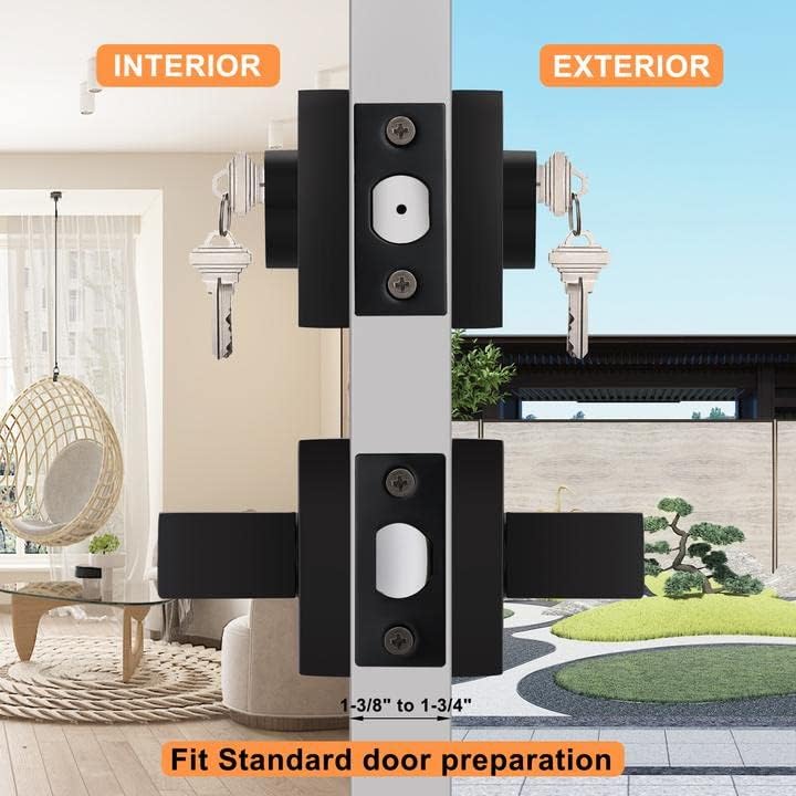 Probrico Flat Black Passage Door Lever with Double Cylinder Deadbolt Combo