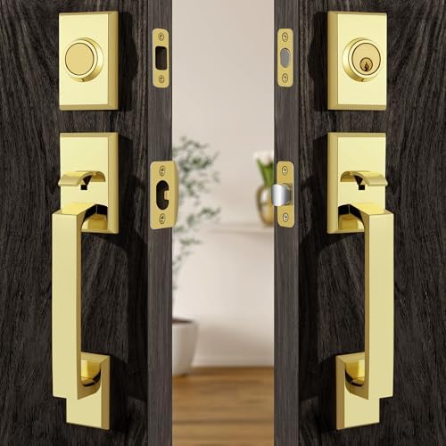 Moquin Double Front Door Lock Set with Polished Brass Finish