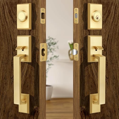 Moquin Front Door Lock Set Brushed Gold for Stylish Secure Entry