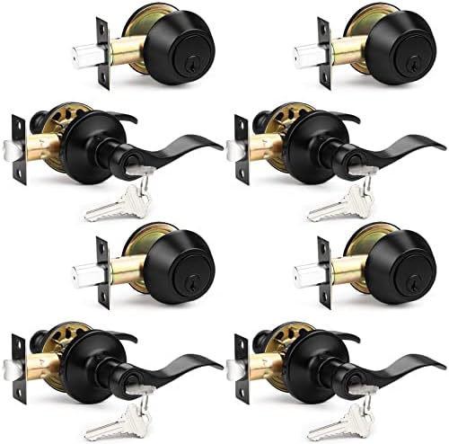 Versatile Front Door Entry Lever Lockset Single Cylinder Deadbolt Combination Set