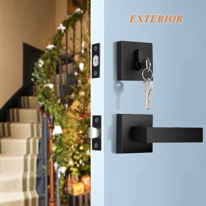 Probrico Flat Black Passage Door Lever Single Cylinder Deadbolt Combo Set