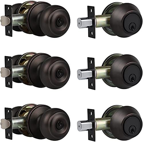 3-Pack Oil Rubbed Bronze Entry Door Knob and Deadbolt Set
