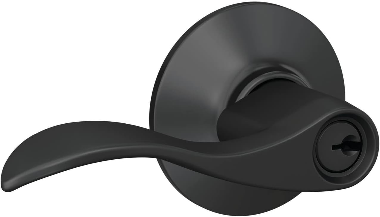 Schlage F51A Door Lever with Matte Black Finish Keyed Entry Security