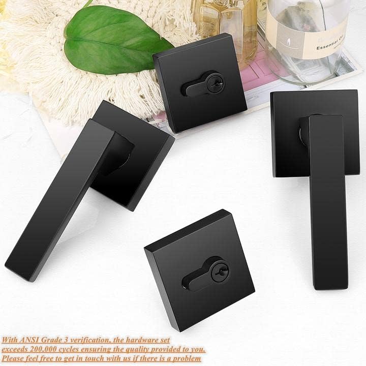 Probrico Flat Black Passage Door Lever with Double Cylinder Deadbolt Combo