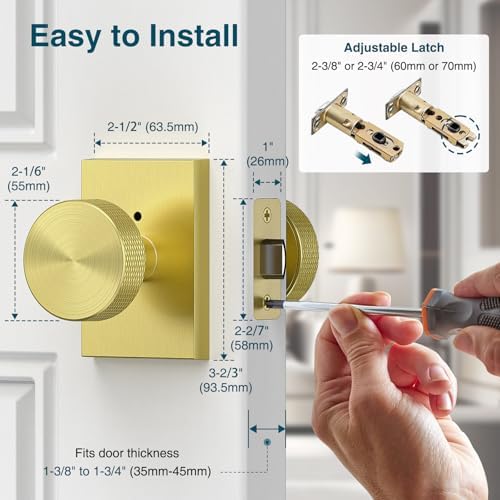 Gold Door Knob Anti-Slip Sturdy Easy Install