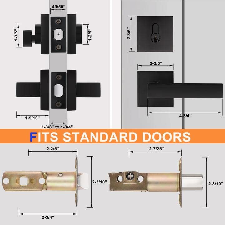 Probrico Flat Black Passage Door Lever Single Cylinder Deadbolt Combo Set