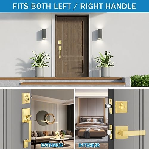 Secure Stylish Front Door Handle Set SATIN BRASS FINISH