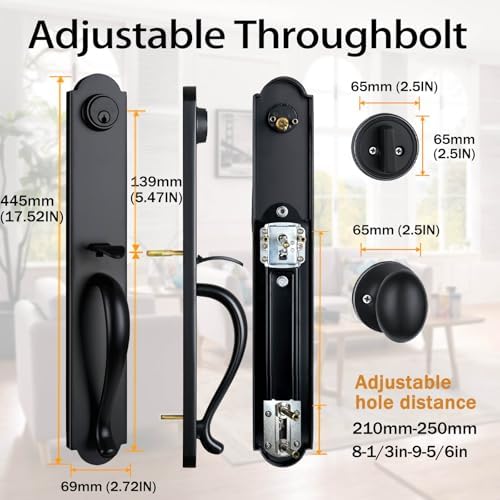 Matte Black Front Door Handleset with Deadbolt Adjustable reversible security