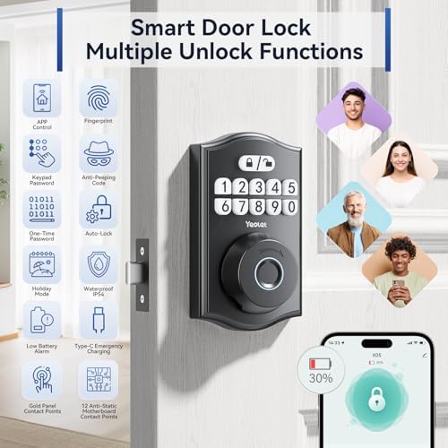Yeolet Keyless Entry Door Lock with App Control Anti-Peeping Code