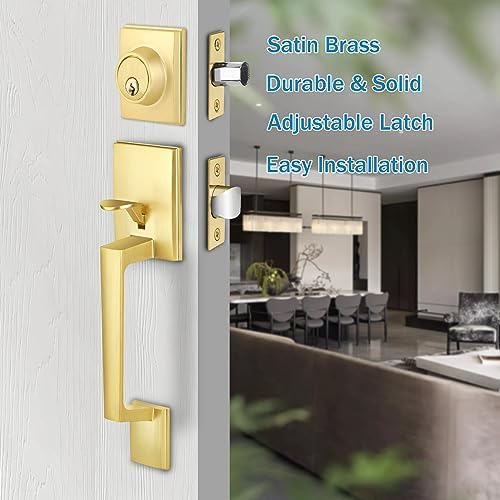 Secure Stylish Front Door Handle Set SATIN BRASS FINISH